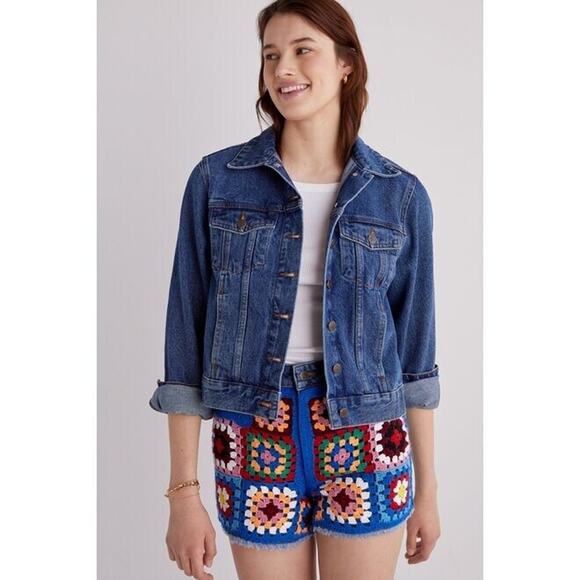 Farm Rio X Anthropologie Crochet Denim Trucker Jacket XS - Picture 12 of 12